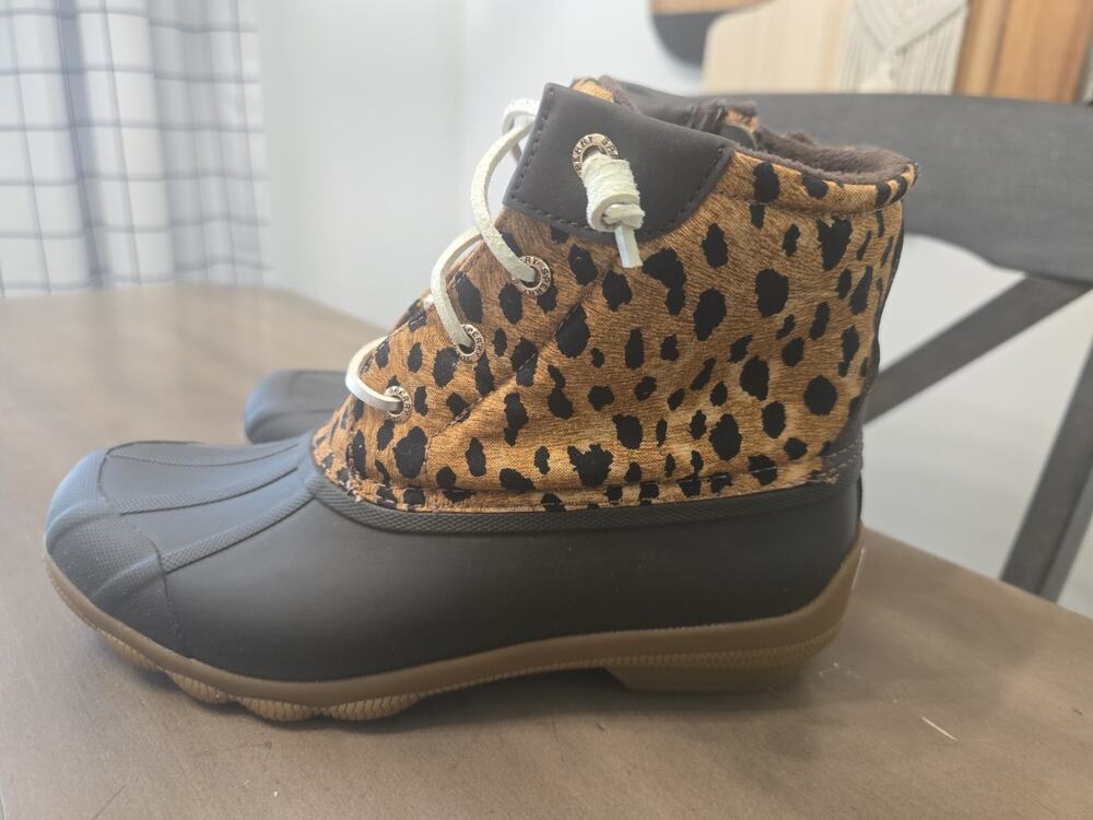 Women's Sperry Syren Gulf Cheetah Boots STS86757 Black Zip Up Women's 7M
